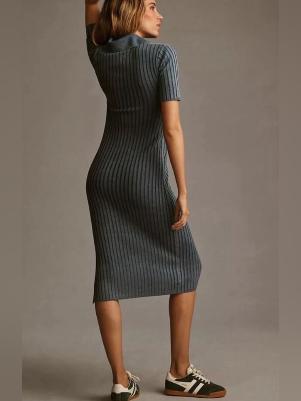Daily Practice Anthropologie Ribbed Knit Midi Polo Dress Size Small - Picture 2 of 10